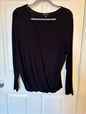Rock & Republic Black Faux-Wrap Long Sleeve Blouse